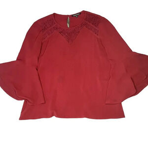 41 Hawthorn Women's Large Lace‎ Detail Bell 3/4 Sleeve Burgundy Blouse
